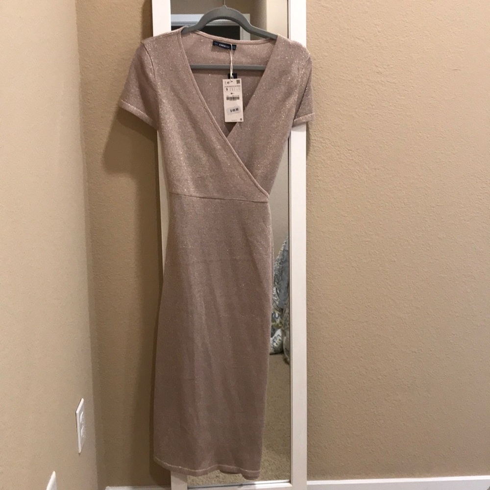 Zara Gold Knit Wrap Dress